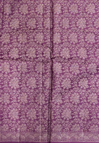 Pure Tussar Saree-Purple in Floral Vine Brocade Border