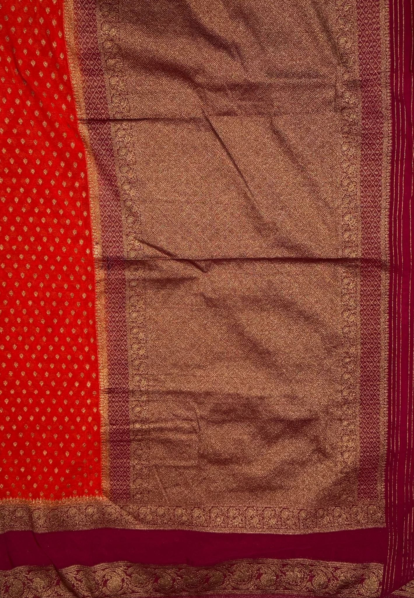 Banarasi Georgette Saree-Orange with Contrast Retapet Border