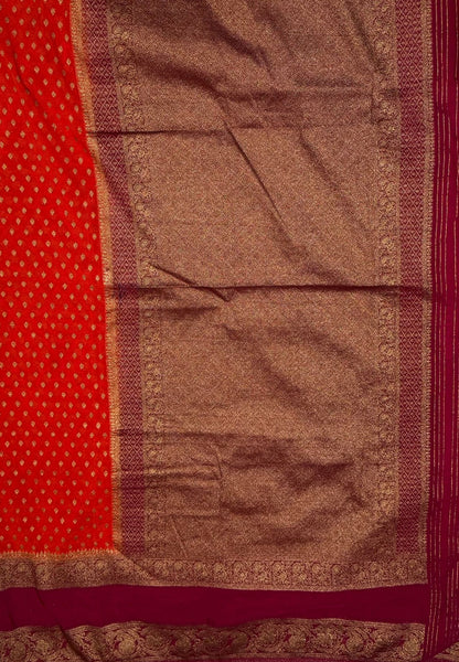 Banarasi Georgette Saree-Orange with Contrast Retapet Border