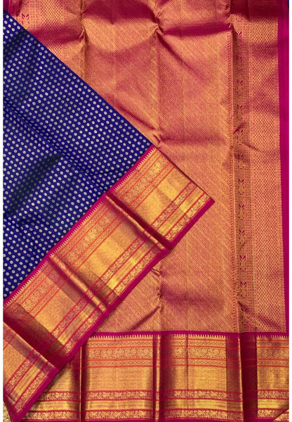 Pure Kanchipuram Silk Saree-Navy Blue with 1000 Butta