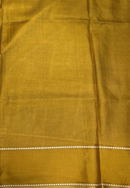Tussar Saree-Mustard in Geometric 3D Square Pattern Border