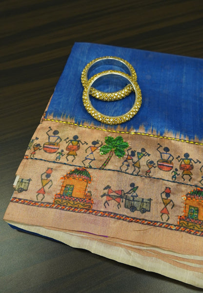 Semi Tussar Saree - Blue