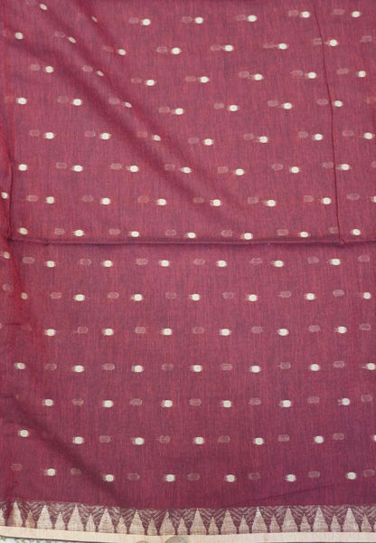Handloom Cotton Saree-Maroon With Delicate Woven Buttas
