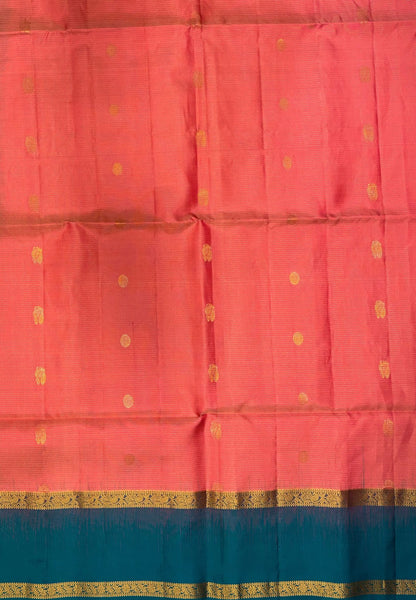 Pure Kanchipuram Silk Saree-Light Peach Pink With Contrast Border