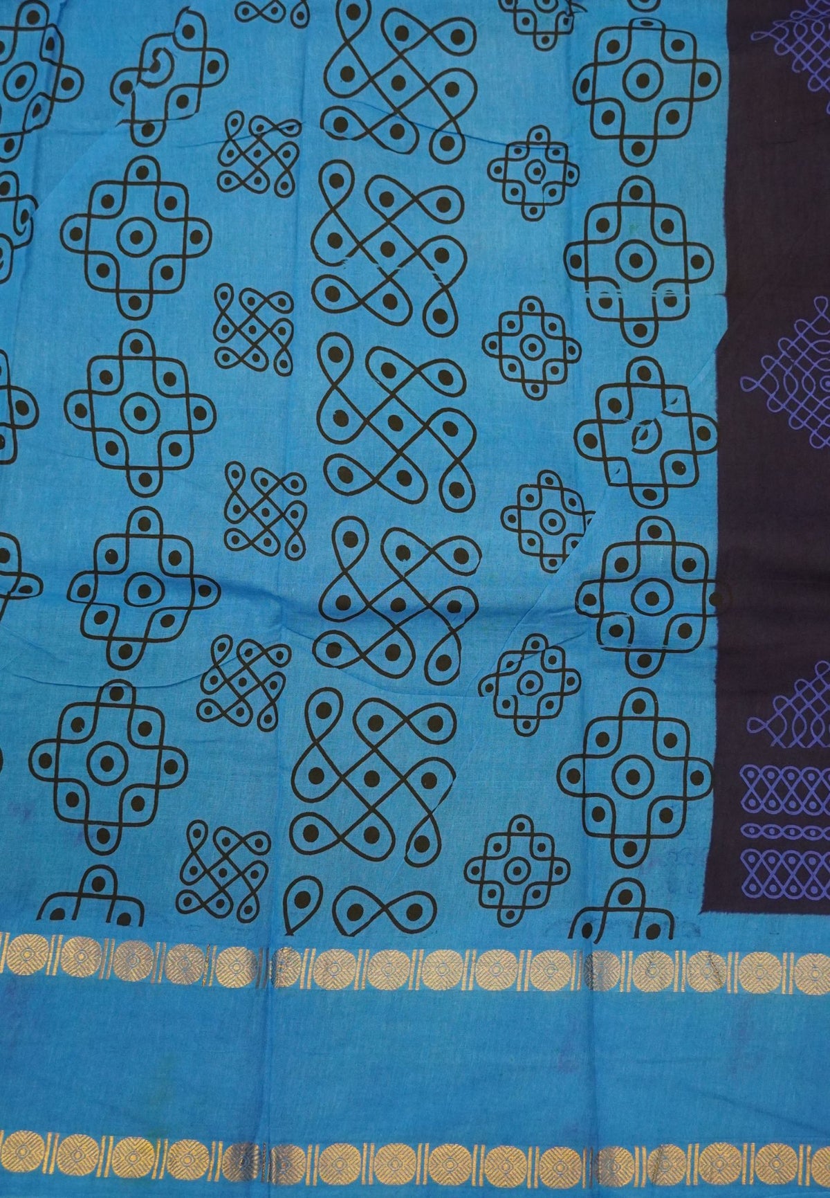 Sungudi Cotton Saree-Navy Blue with Contrast Retapet Border in Kolam Pattern