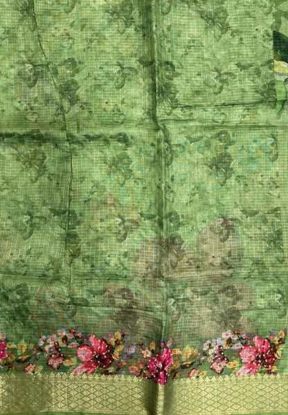 Kota Saree-Green In French Knot Floral Border