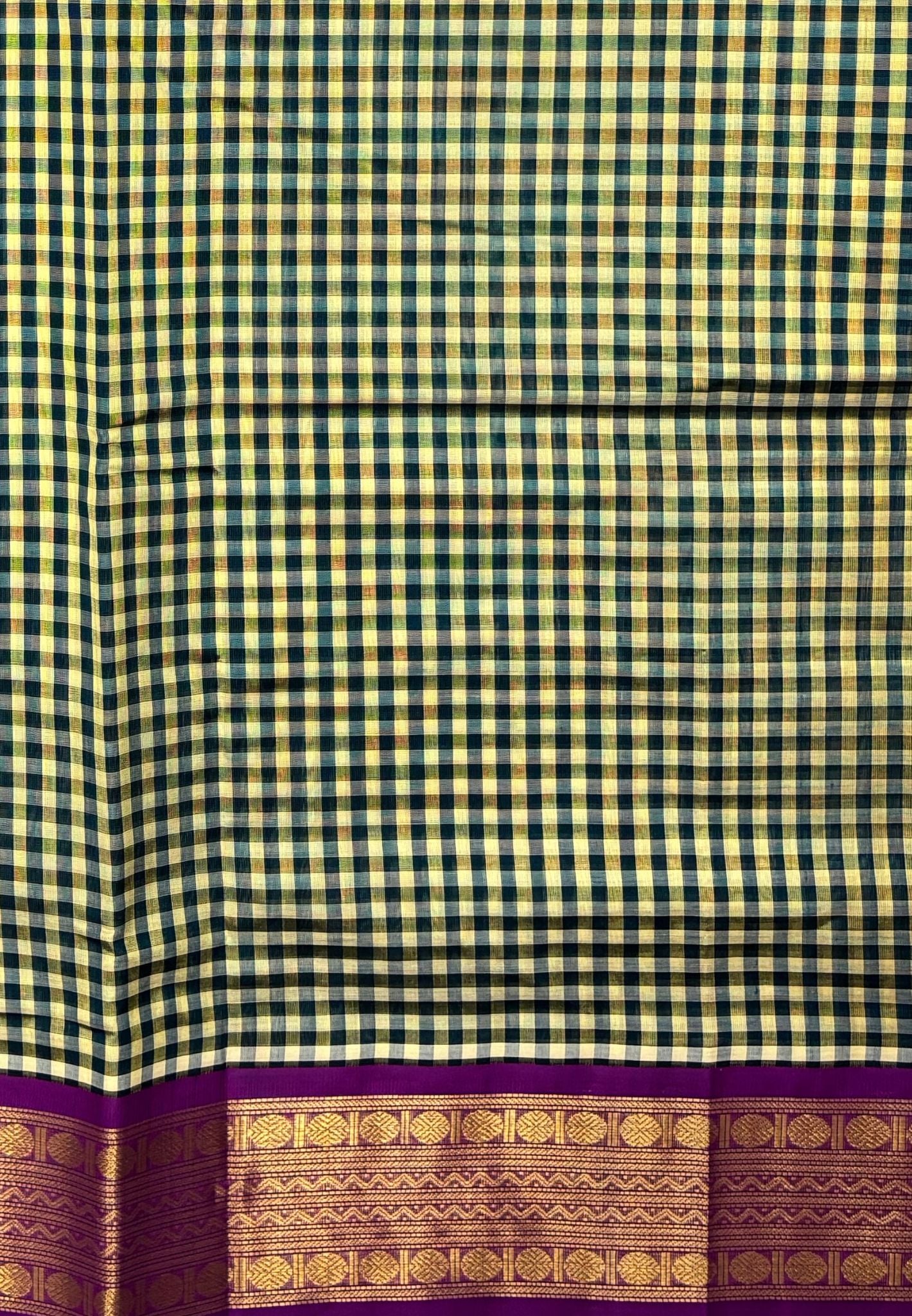 Pure Silk Cotton Saree-Green In Kalyani Zari With Contrast Border