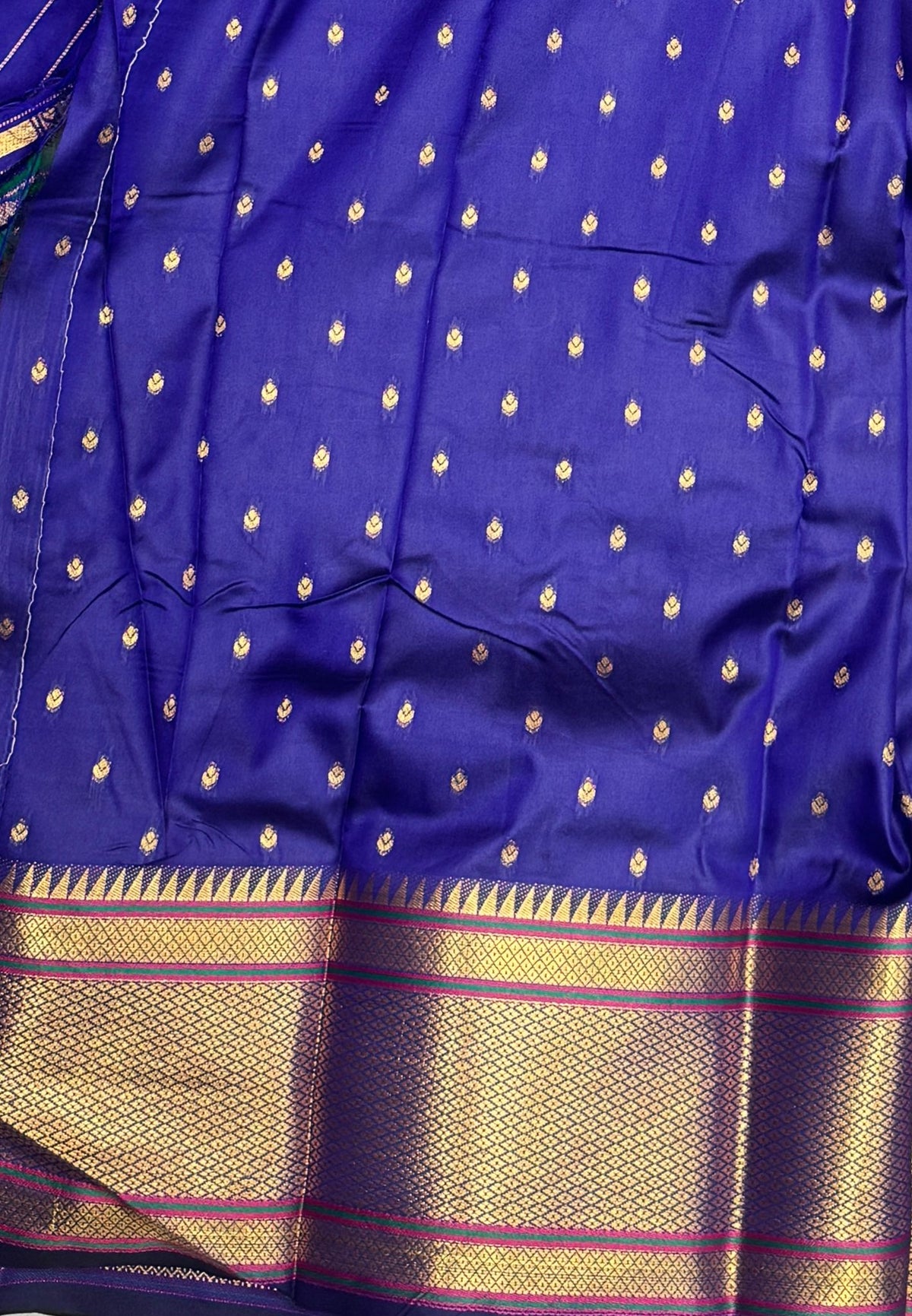 Traditional Peacock Floral Brocade Border - Royal Blue