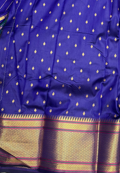 Traditional Peacock Floral Brocade Border - Royal Blue