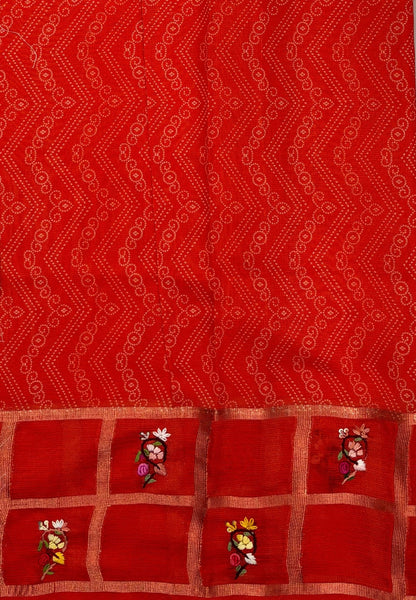 Pure Kota Saree-Orange In Floral Gridwork Border