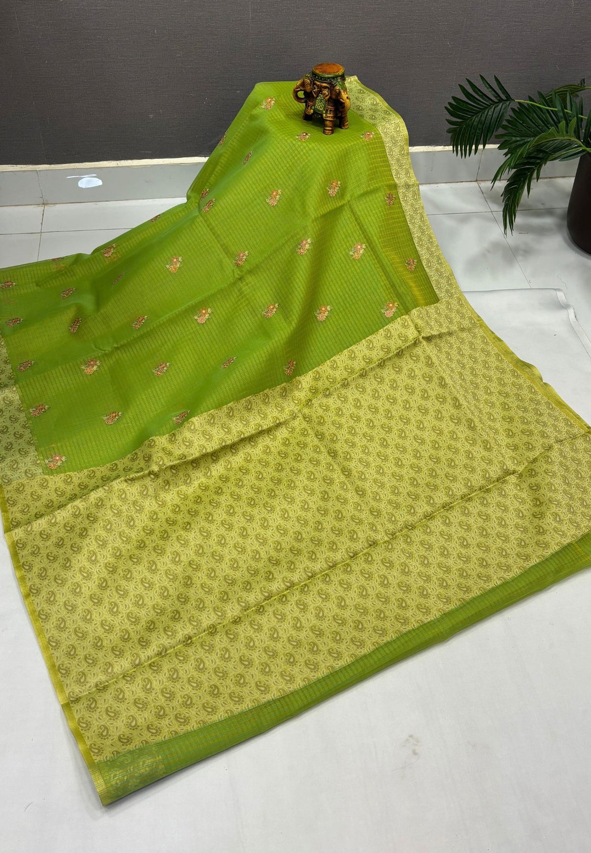 Kota Saree-Parrot Green In Manga Paisley Border