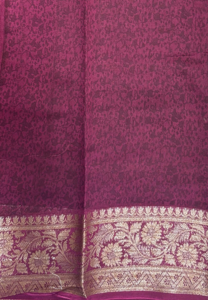 Pure Chanderi Saree-Wine in Antique Zari Floral Brocade Border