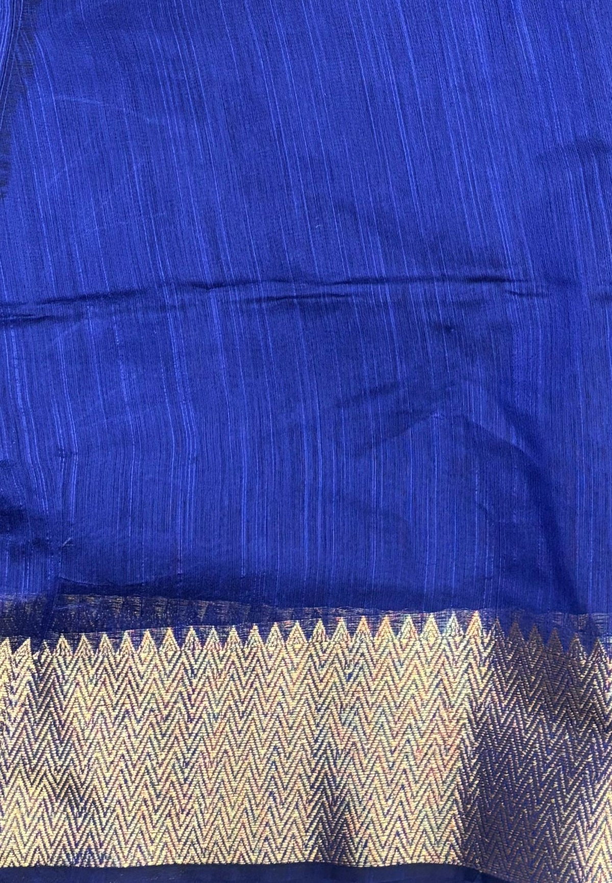 Handloom Cotton Saree-Blue In Zigzag Zari Border