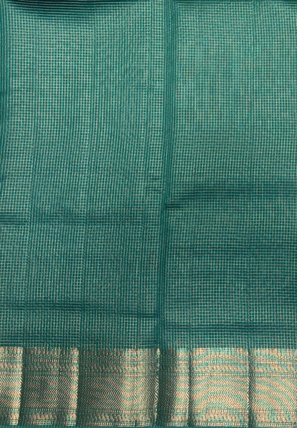 Mangalgiri Silk Saree-Sea Blue in Fine Check Zari Border