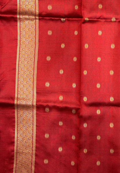 Tussar Saree-Red In Floral Medallion Zari Border
