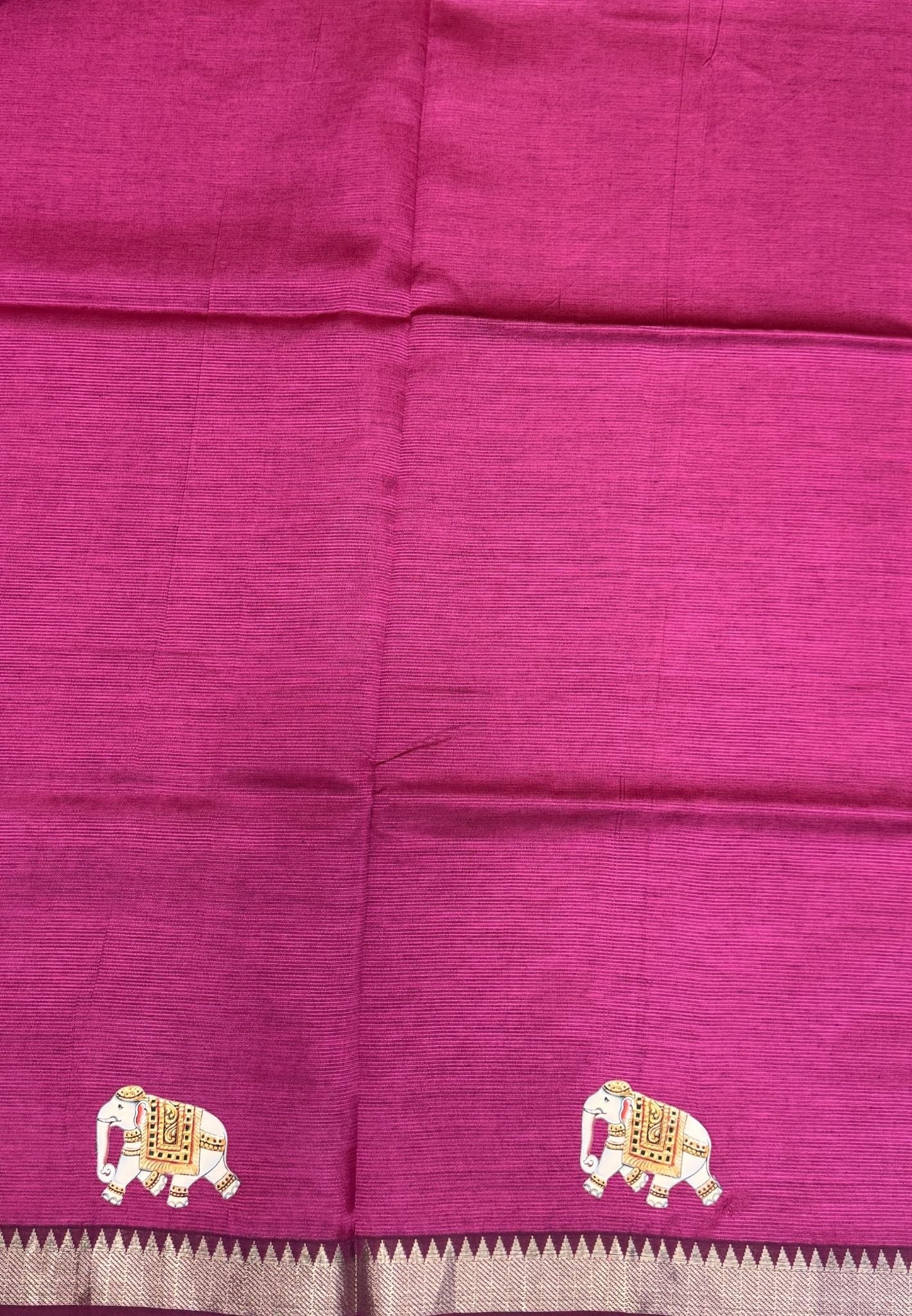 Pure Mangalgiri Silk Saree-Muted Wine With Tanjore Print