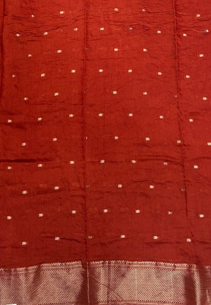 Banarasi Bandeji Saree-Rust Orange in Horizontal Stripe Zari Border