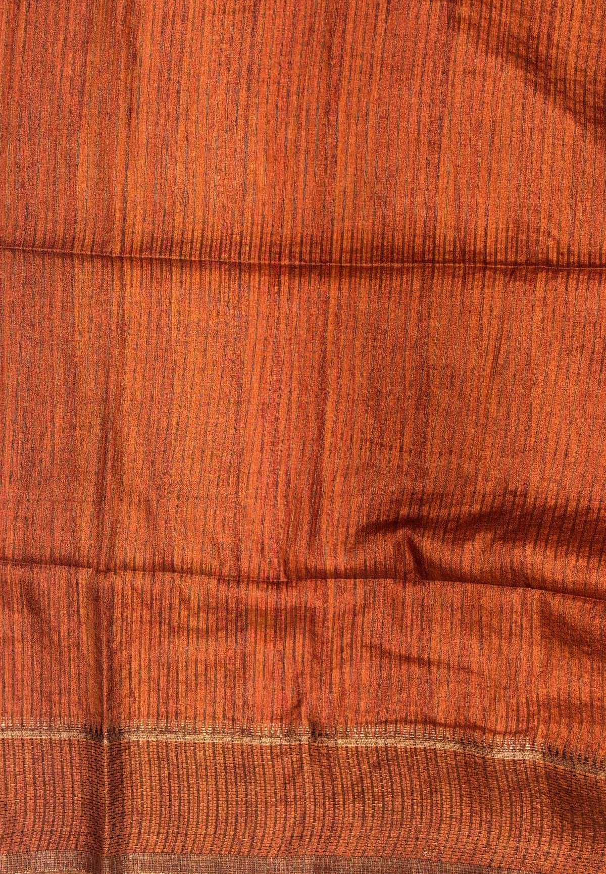 Matka Tussar Saree-Red in Classic Striped Zari with Contrast Border