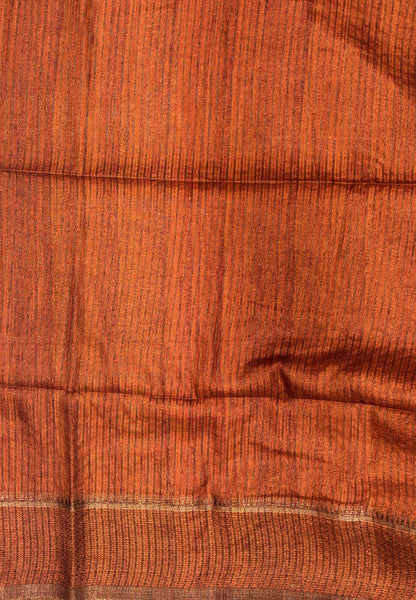 Matka Tussar Saree-Red in Classic Striped Zari with Contrast Border