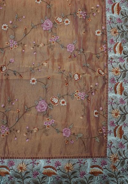 Crush Tissue Saree - Full Embryoid Peach