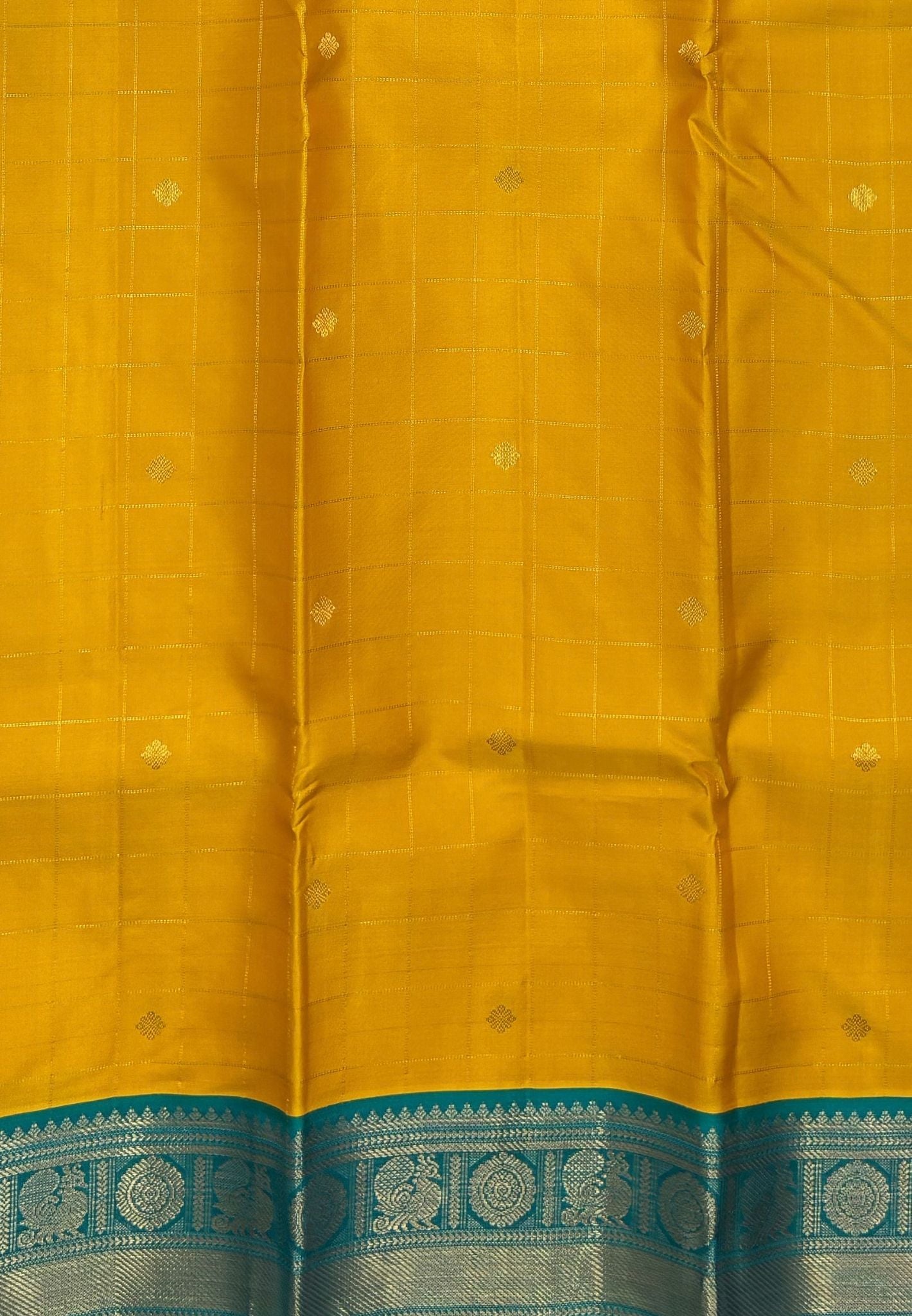 Pure Kanchipuram Silk Saree-Yellow In Floral Medallion Zari With Contrast Border