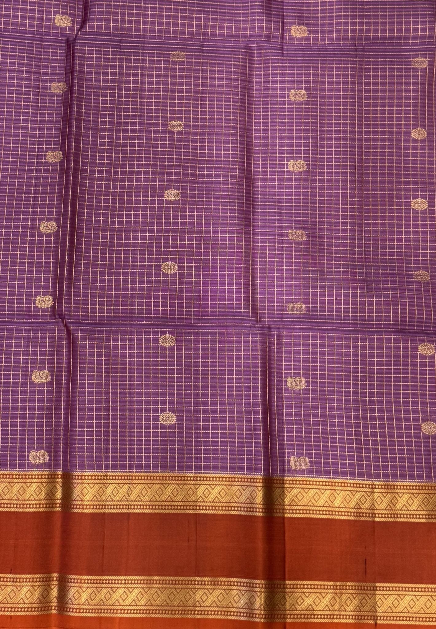 Pure Kanchipuram Silk Saree-Lavender in Zari Checks with Contrast Retapet Border
