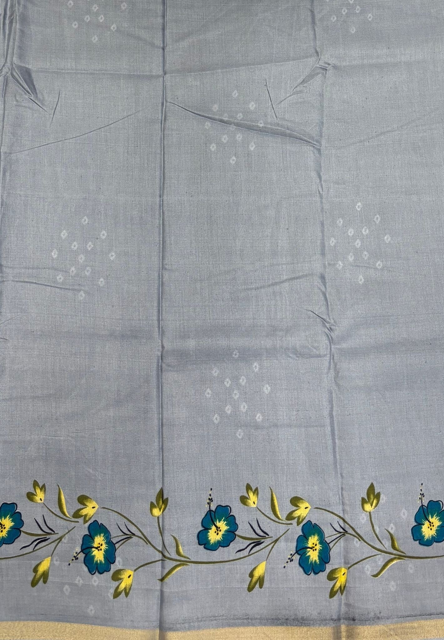 Malai Cotton Saree -Black with Bandhini Print