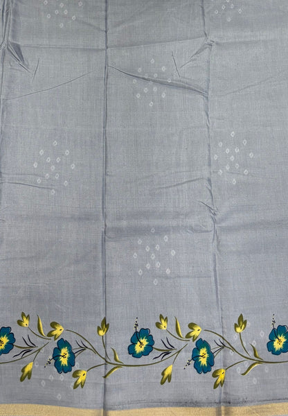 Malai Cotton Saree -Black with Bandhini Print