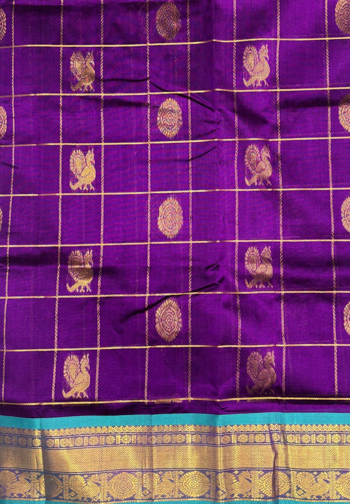 Pure Silk Cotton Saree-Purple In Peacock Motif Zari With Contrast Border