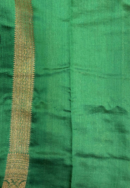 Pure Chinya Silk Saree-Metallic Green In Antique Jaali Brocade Border