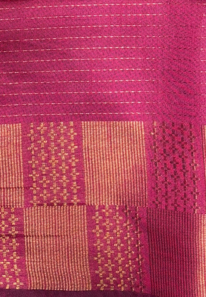 Semi Raw Silk Saree-Ink Blue In Checkered Zari With Contrast Border