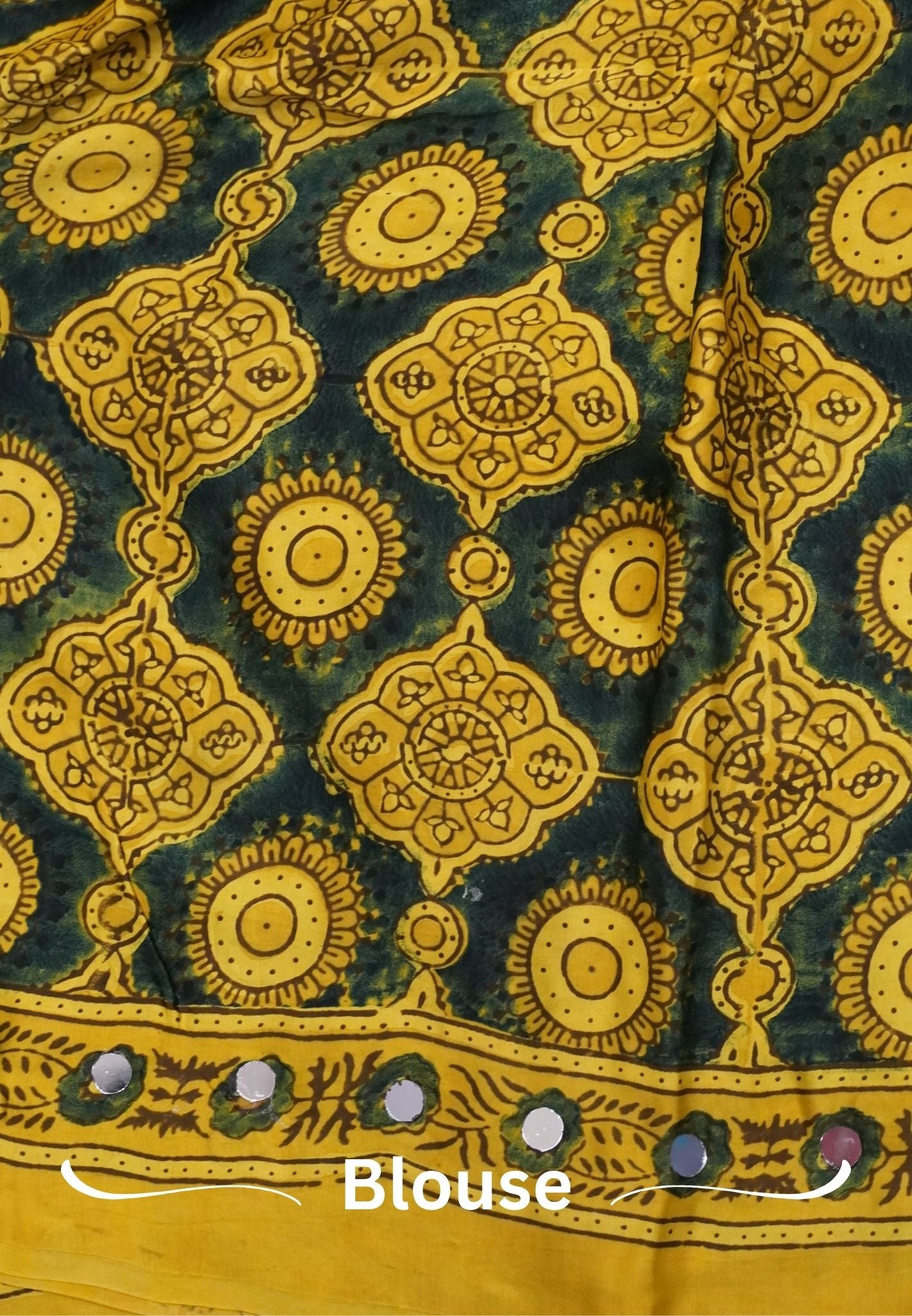 Pure Modal Silk Saree-Original Mirror Work & Traditional Printed Motifs - Yellow