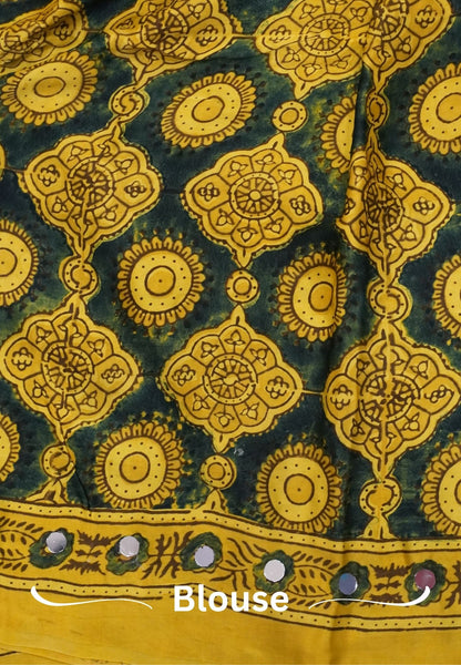 Pure Modal Silk Saree-Original Mirror Work & Traditional Printed Motifs - Yellow