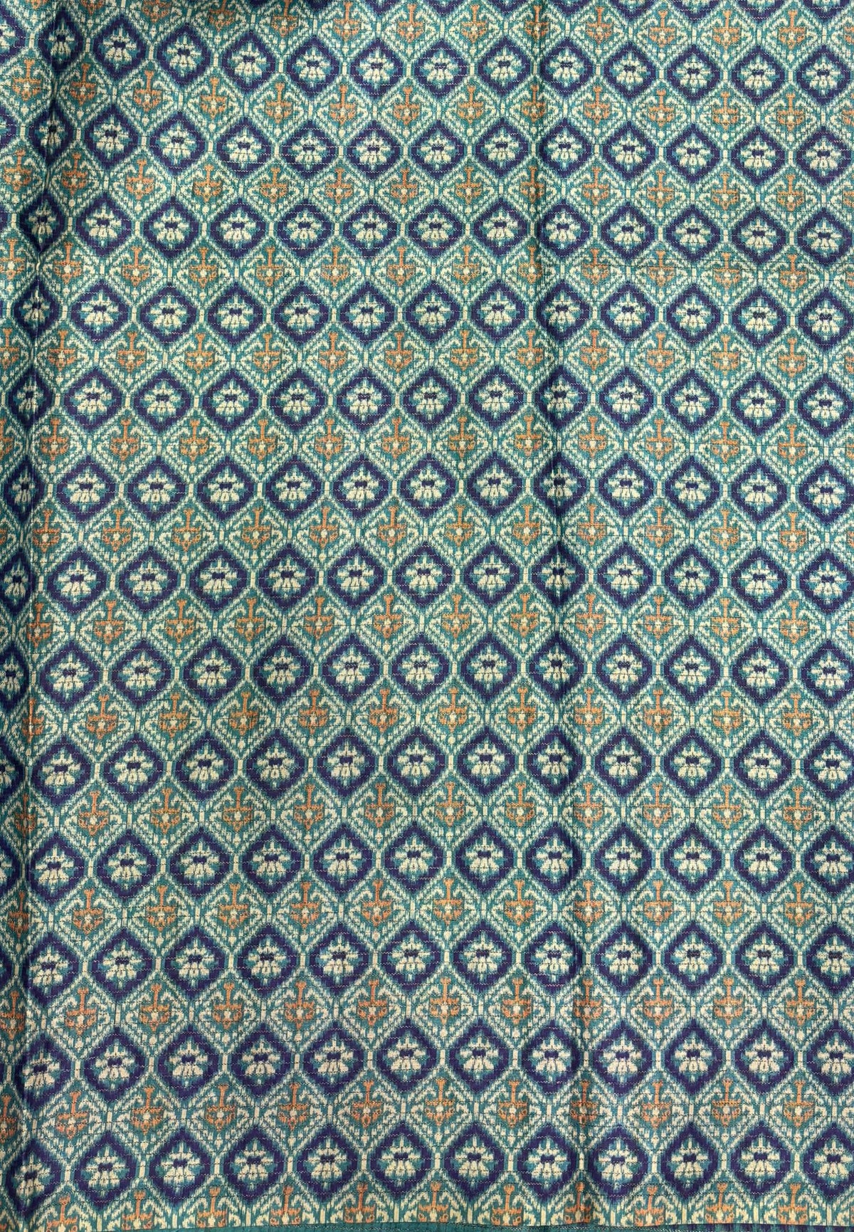 Semi Tussar Saree-Sea Blue in Zigzag Tribal Pattern Border
