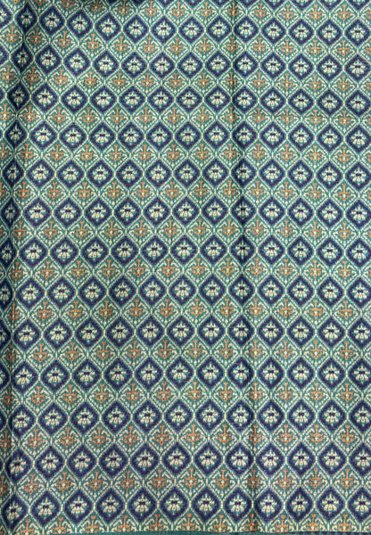 Semi Tussar Saree-Sea Blue in Zigzag Tribal Pattern Border