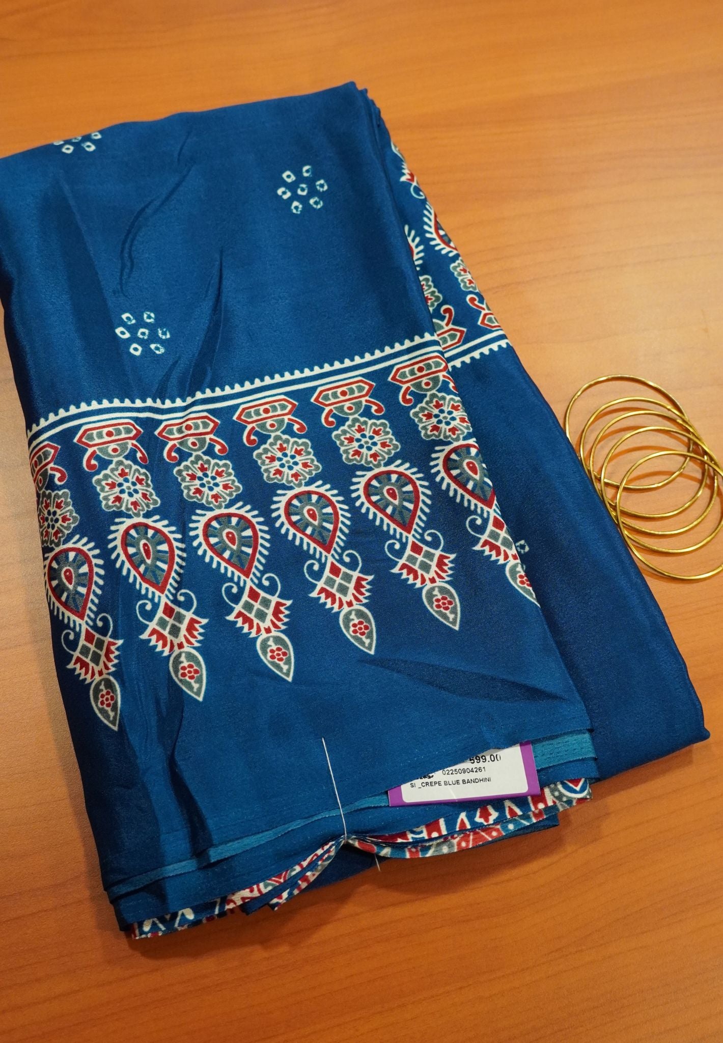 Crepe Saree - Bandhini Blue