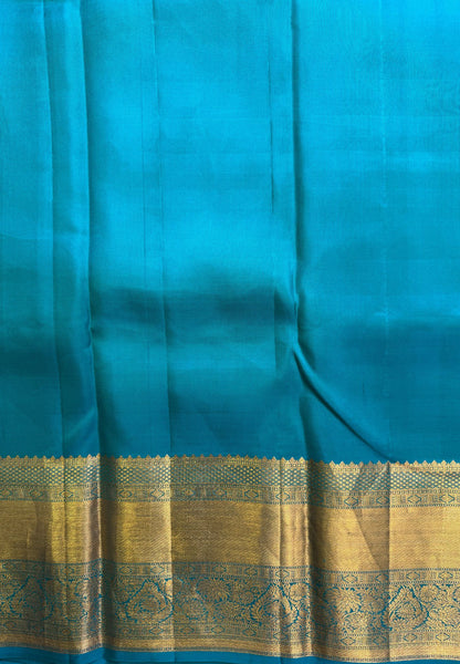 Pure Kanchipuram Silk Saree -Teal Blue Brocade Silk