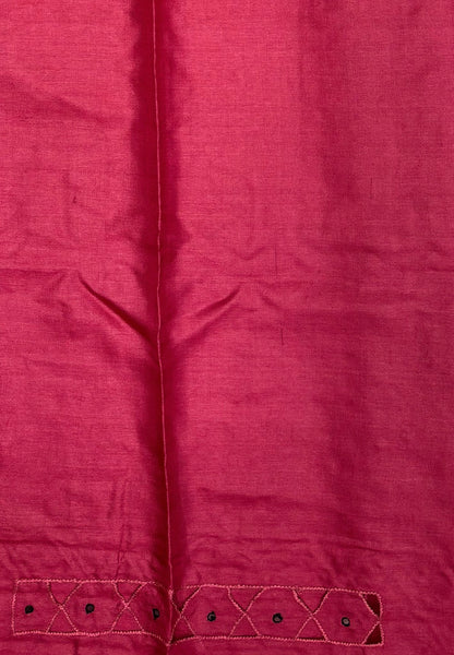 Pure Tussar Saree-Pink In Chevron Pattern With Contrast Border