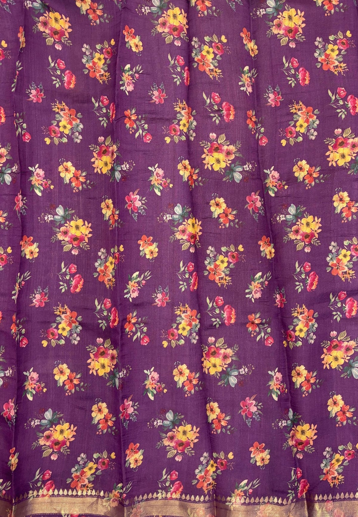 Pure Organza Tussar Saree-Purple In Multi-Stripe Zari Border