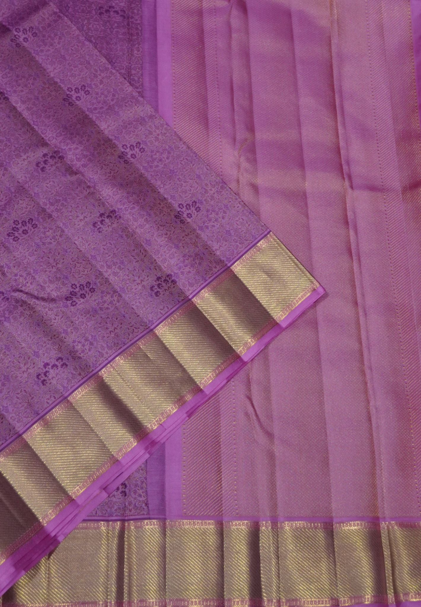 Pure Kanchipuram Silk Saree- Lavender with Floral Motif