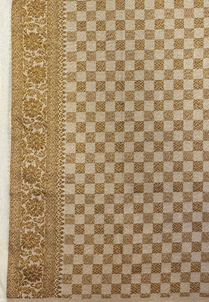 Banarasi Crepe Saree-Onion Pink In Square Check Brocade With Contrast Border