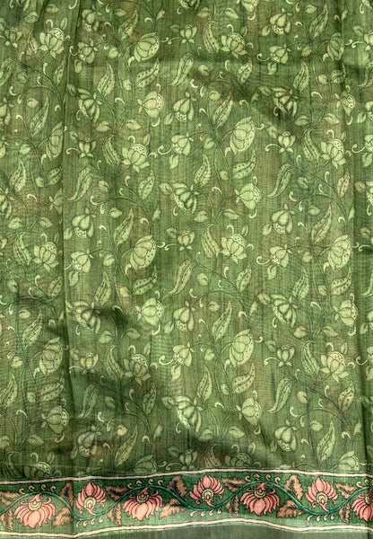 Chanderi Saree-Green In Floral Peacock Border