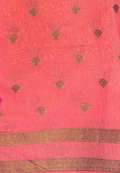 Soft Jute Saree-Navy Blue-Peach Pink With Rettapet Border