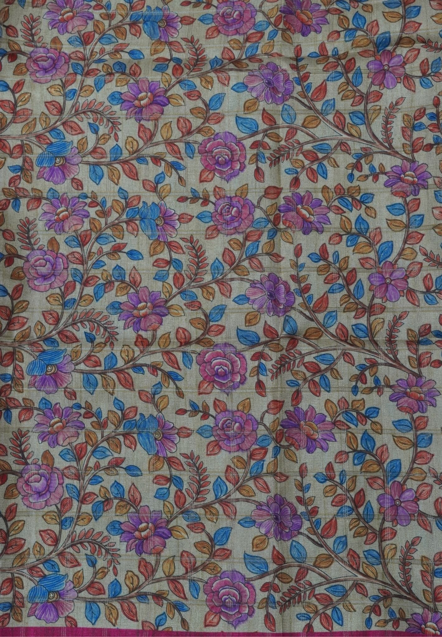 Semi Tussar Saree-Dark Pink