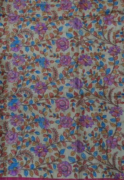 Semi Tussar Saree-Dark Pink