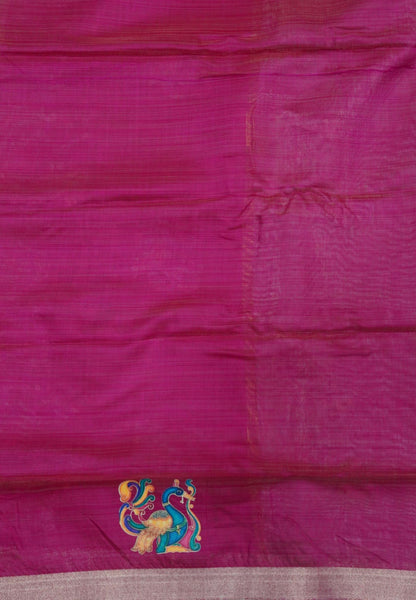 Cora Linen Saree-Grey with Tanjore Print