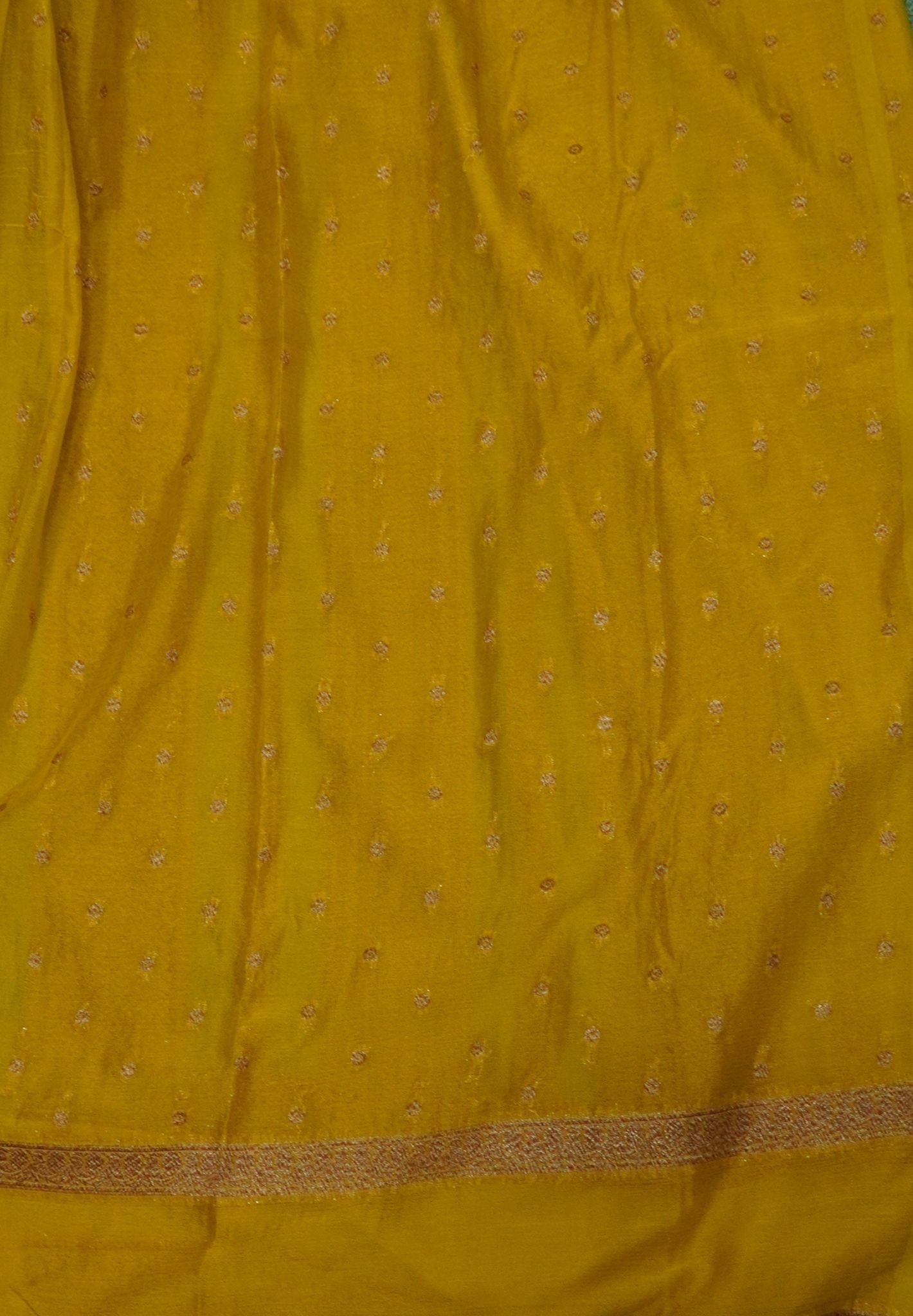 Banarasi Georgette Saree-Emerald Green with Mustard Yellow