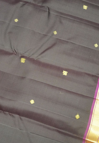 Pure Kanchipuram Silk Saree - Dark Brown with Small Border