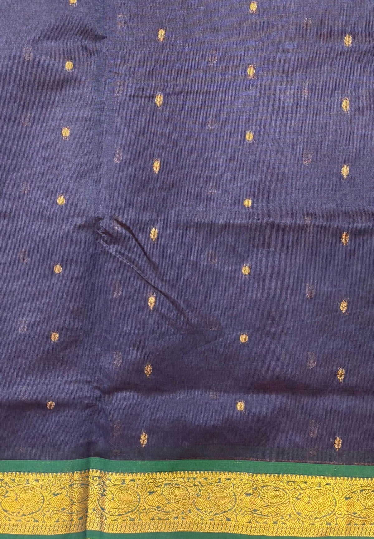 Silk Cotton Saree–Slate Blue-Green in Mini Buttas with Contrast Border