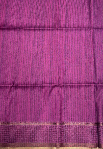 Matka Tussar Saree-Pink in Classic Striped Zari with Contrast Border